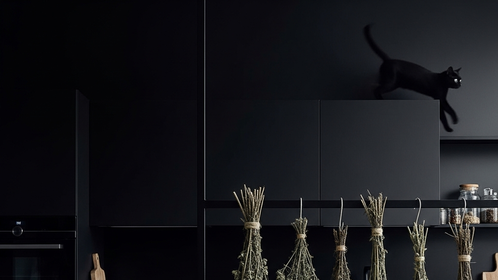 matte_black_kitchen_with_drying_herbs_and_background_motion-blurred_cat.png__PID:ebeab062-8884-4739-b501-4e3597758699