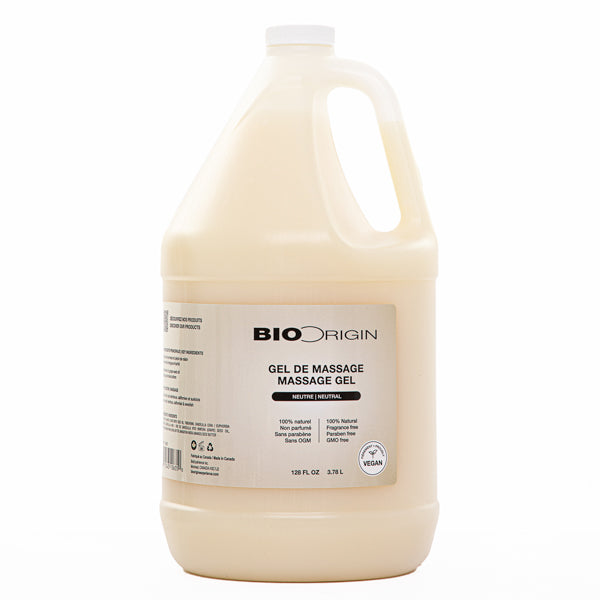 4 litre jug of 100% natural massage gel made by BioOrigin 